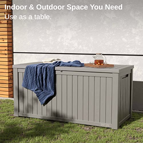 EAST OAK Outdoor Storage Box, 180 Gallon Deck Box, Large Resin Storage Bin for Patio Cushions, Gardening Tools, Lockable, Waterproof and UV Resistant, Grey EAST OAK