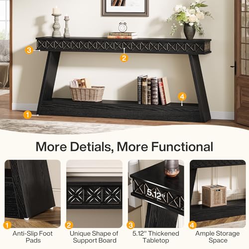 Tribesigns 70.9 Inch Long Console Table for Entryway, 2-Tier Farmhouse Entryway Table with Storage, Narrow Sofa Table Behind The Couch, Wood Accent Table for Hallway, Living Room, Foyer, Black Tribesigns
