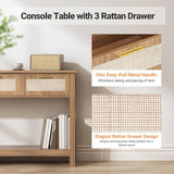 ELYKEN 51.2" Entryway Table with 3 Rattan Drawers, Boho Console Table Narrow with Storage, Long Sofa Table for Behind Couch Entry Hallway, Entrance, Living Room, Oak Brown ELYKEN