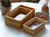 Natural Rattan Storage Baskets, Rectangular Woven Fruit Baskets, Wicker Decoration and Organizer for Bathroom, Living room (Set of 3) YANGQIHOME