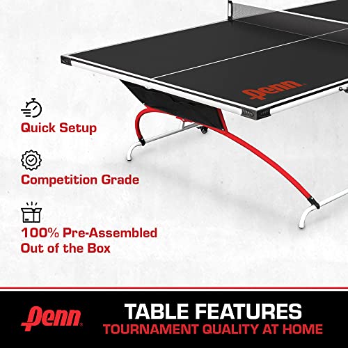 Penn Easy Setup Full Size Table Tennis Table – 100% Preassembled – Sets up in Under 5 Minutes – Play Anywhere – Compact Storage – Ping Pong Table with 2 Paddles and 2 Balls Penn