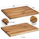 Extra Large Acacia Wood Cutting Board, 24x18 Inch Large Butcher Block Chopping Board with Handle and Juice Groove, Carving Board for Turkey, Meat, Fashionwu