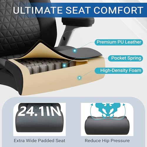 Furmax Heavy Duty Office Chair 500lbs, Big and Tall Gaming Chair with Adjustable Lumbar Support, Ergonomic High Back Computer Chair with Thick Padded Extra Wide Seat for Long Hours Working & Studying Furmax