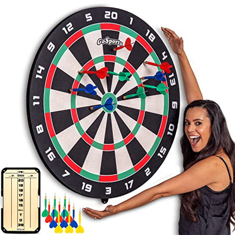 GoSports Giant 3 ft or 4 ft Cork Dartboards - Includes 12 Giant Darts and Scoreboard - New Fun Twist on Darts GoSports