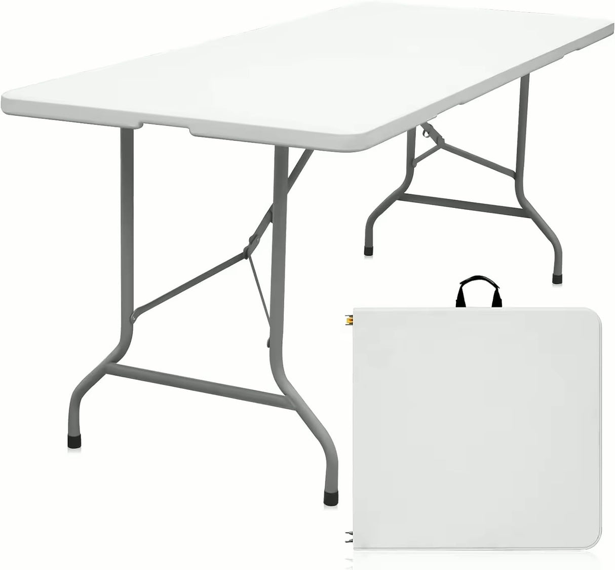6ft Heavy Duty Folding Table with Handle Portable Plastic Foldable Table for Indoor/Outdoor Events, Camping, Parties, and More – Sturdy Steel Legs, Compact & Easy to Store Generic