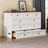 Full Size Solid Pine Murphy Bed Chest with Charging Station and Large Storage Drawe,Folding Feature Perfect for Home Office or Small Room. Brabrety