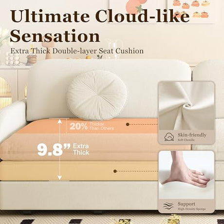 LuxyHoom 65.4'' Pull Out Couch Bed Queen Size, Chenille Sleeper Sofa Daybed, 3 in 1 Convertible Couches, Futon Sofa with 2 Pillows, Storage Pockets, USB, Loveseat for Small Spaces, Living Room, Beige LuxyHoom