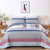 WONGS BEDDING Blue Red Quilt King Size, Bohemian Stripe Quilt Sets 3 Pieces Boho Quilted Bedspread Set Lightweight Microfiber Coverlet Bedding Set All Season (104"x90") WONGS BEDDING