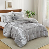 Lanest Housing Full/Queen Size Satin Comforter Set Grey, 3 Pieces Soft and Lightweight Silk Bedding, All Season Fluffy Down Alternative Comforter Bed Set Lanest Housing