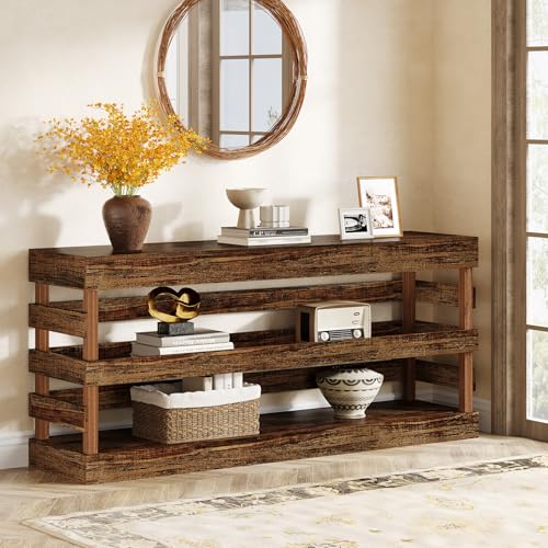 Tribesigns 70.9-Inch Extra Long Console Table, Farmhouse Entryway Table with 3-Tier Storage Shelf, Narrow Sofa Table Behind Couch, Wood Console Table for Living Room, Hallwahy, Foyer - WoodArtSupply