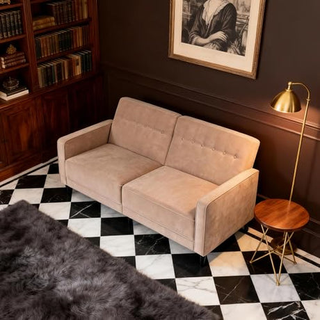 Culect 80" L Futon Sofa Bed, 3-in-1 Adjustable Futon Bed for Sitting or Reclining, Suitable for Living Room, Studies and Small Space, Linen Fabric, Beige Culect