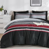 WONGS BEDDING 7 Pieces Comforter Set Queen Size, Black-red Striped Bed in a Bag Comforter and Sheet Set, Black Boho Soft Lightweight Micorfiber Bedding Set for All Season (90"×90") WONGS BEDDING