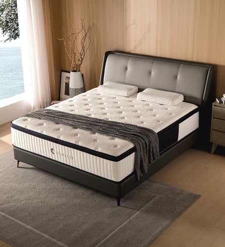 KOANTTI Queen Mattress,12 Inch Queen Size Mattresses Memory Foam Hybrid White Mattress in a Box,with Provide Support and Improve Sleep Mattresses,Medium Firm,CertiPUR-US.