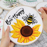 Louise Maelys Embroidery Kits for Beginners,Cross Stitch Kit for Adults,DIY Needlepoint with Bee Sunflower Pattern-Bee Happy