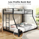 Zevemomo Twin Over Full Bunk Bed, Metal Low Profile Bunkbeds with Full-Length Guardrail and Ladder, Space Saving, No Boxing Spring Needed, Black Zevemomo