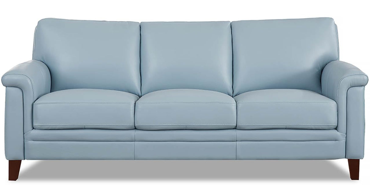 Hydeline Westcott Top Grain Leather Sofa Couch, 84", Spa Blue, Memory Foam and Pocket Coils Hydeline