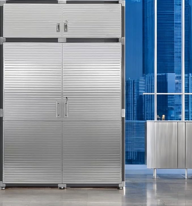 Heavey Duty Durable Lockable Stainless Steel 2 Piece Storage Cabinet Set, 4 Doors, Organizer for Garage, Office, Classroom, (Graphite, 60" W x 24" D x 90.5" H) Generic