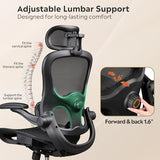 DEVAISE Ergonomic Mesh Home Office Desk Chair with Lumbar Support, High Back Reclining Computer Gaming Chair with Flip-up Armrests, 3D Headrest, Tilt Lock, Heavy Duty, SGS Class 4 Gas Lift, Black DEVAISE