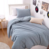 Wake In Cloud - Striped Cotton Duvet Cover Set, 100% Washed Cotton Textured Percale Bedding Set, Ticking Stripe Pinstripe Farmhouse, 3 Pieces, Denim Blue, Twin Size Wake In Cloud