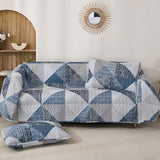 Dintszyayue King Size Quilt Blue, 3 Pieces Patchwork Bedspread Bedding for King Size Bed, Soft Lightweight Microfiber Geometric Coverlet Set for All Season Quilts with 2 Pillowcases Dintszyayue