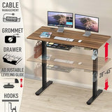 SHW 55 x 28 Inches Electric Height Adjustable Standing Desk with Drawer and Memory Preset, Walnut SHW