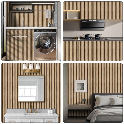 Arthome Wood Slat Wallpaper 17''x120'' Peel and Stick self Adhesive Wood Wallpaper PVC Vinyl Decorative Removable Wallpaper Waterproof Faux Wood Grating Stripe Contact Paper for Living Room B - WoodArtSupply