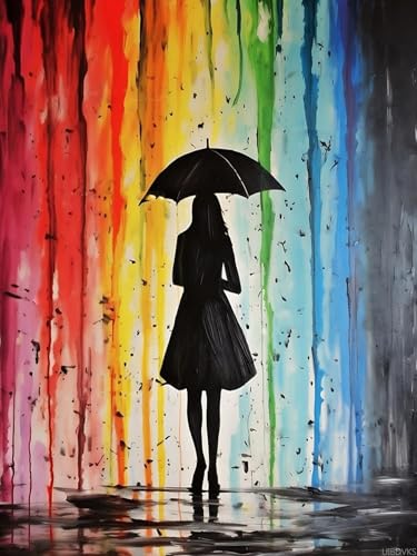 Diamond Painting Kits, Woman with Umbrella and Rainbow DIY Paint by Numbers for Adults Beginners, Full Drill Diamond Dots Paintings Rainbow Picture Arts for Home Wall Art Decor 12x16 inch UIBDVKS