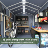 Aoxun 8x6FT Resin Outdoor Storage Shed with Floor, Plastic Garden Shed with Lockable Door and Window, Tools House to Store Patio Furniture, Bike Accessories, Garbage Can and Lawn Mower - Grey Aoxun