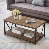 FOLUBAN Rustic Coffee Table with Storage Shelf, Vintage Wood and Metal Cocktail Table for Living Room, Oak FOLUBAN
