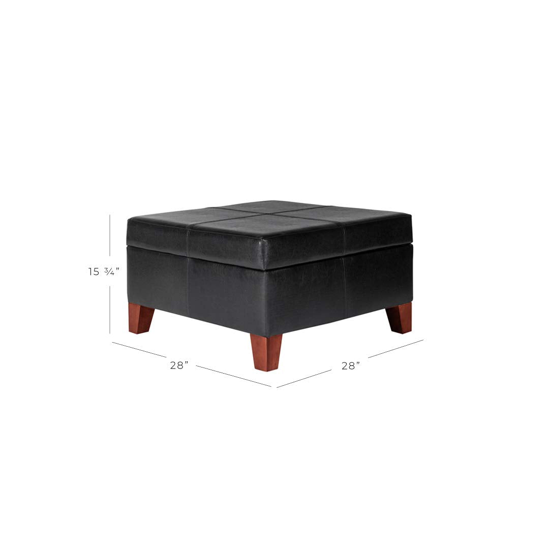 Homepop Home Decor |K2380-E169 | Luxury Large Faux Leather Square Storage Ottoman | Ottoman with Storage for Living Room & Bedroom, Black HomePop