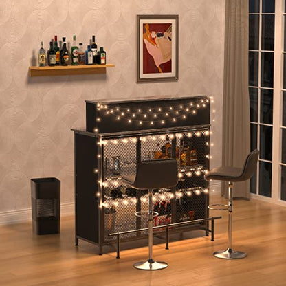 GDLF Vintage Grey Home Bar Unit with Ample Storage and Footrest - WoodArtSupply