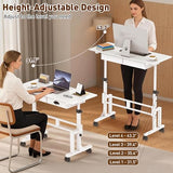 Height Adjustable Standing Desk with 2 Drawers, Small Sit Stand Up Desk with Wheels, Portable Rolling Desk for Walking Pad Treadmill, Computer Office, Adjustable 31.5"-43.3", White, Upgraded Stable Jsskeeim