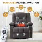 Swivel Rocker Recliner Chair with Vibration Massage and Heating Functions for Adults,Oversized Recliner Single Sofa with Side Pocket,Two Cup Holders for Living Room and Bedroom