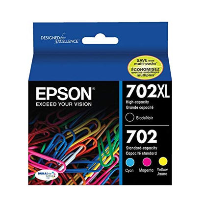 EPSON 702 DURABrite Ultra Ink High Capacity Black & Standard Color Cartridge Combo Pack (T702XL-BCS) Works with WorkForce Pro WF-3720, WF-3730, WF-3733