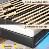 Rolanstar Full Size Bed Frame with LED Lights and Charging Station, PU Leather Bed Storage Headboard & Drawers, Heavy Duty Wood Slats, Easy Assembly, Black Rolanstar