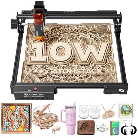 ATOMSTACK 10W Laser Engraver, A10 PRO V2 Laser Cutter, 0.06mm High Accuracy Laser Engraving Machine for Wood and Metal, Dark Acrylic, Glass, Leather ATOMSTACK