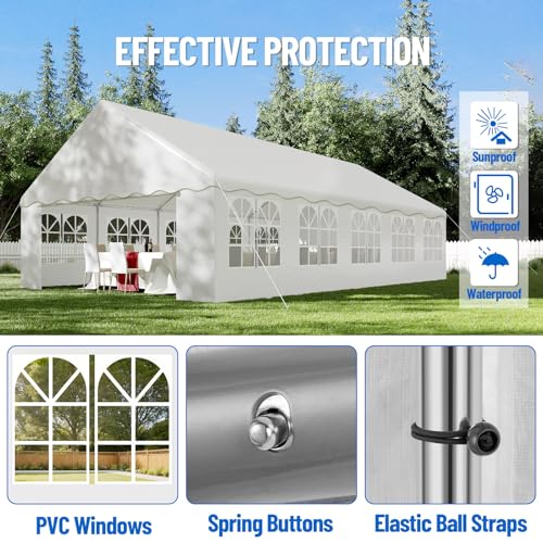 20x32ft Party Tent Heavy Duty Wedding Tent Outdoor Canopy Event Shelters Galvanized Canopy Commercial Tent with Removable Sidewall Windows for Outdoor Events Wedding Birthday Hipicute