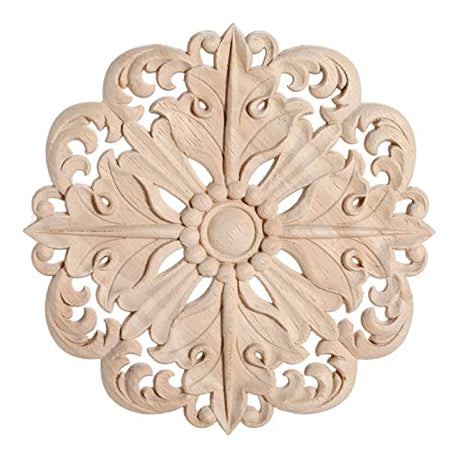 MUXSAM Retro Wood Carved Onlays Appliques, Round Solid Woodcarvings Center Decals for Closet Door Cabinet Drawer Wall Ceilling Dresser Wardrobe MUXSAM