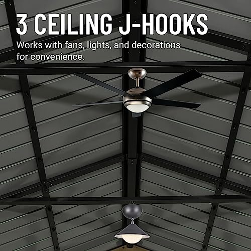 Domi 12' x 14' Hardtop Gazebo with Galvanized Steel Gable Roof, Pergola with Wood-looking Aluminum Frame, Permanent Pavilion Outdoor Gazebo with Ceiling Hook for Deck Patio Lawn Yard Backyard Grill domi outdoor living