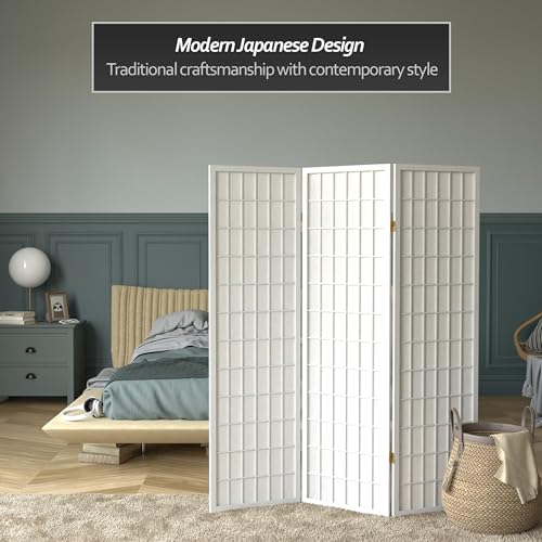 Red Lantern 5 ft. Tall Window Pane Shoji Screen - White - 3 Panels Red Lantern