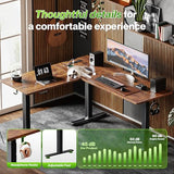 Huuger L Shaped Standing Desk with Power Outlets, 63 x 55 Inch Height Adjustable Computer Desk for Bedroom, Corner Stand up Desk for Home and Office, Work and Study, Rustic Brown Huuger