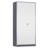Crownland 72” Metal Storage Cabinet, Lockable Garage Storage Cabinets, High Office Storage Cabinet with Adjustable Shelves for Garage, Home Office, Classroom, Pantry, File(Grey White) Crownland