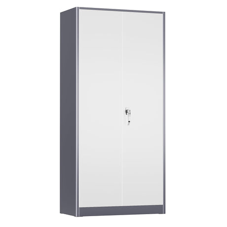 Crownland 72” Metal Storage Cabinet, Lockable Garage Storage Cabinets, High Office Storage Cabinet with Adjustable Shelves for Garage, Home Office, Classroom, Pantry, File(Grey White) Crownland