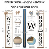 Outdoor Welcome Sign for Front Porch Standing Large 2 Sided 45"X9" Wooden Frame Tall Vertical Leaner Long Home Sweet Home Front Door Sign for Rustic Outside Farmhouse Modern Decor (Wood White) Surfapans