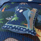 Soul & Lane Dinosaur Quilt Set – Twin and 1 Sham, Kids Dinosaur Bedding for Boys, Toddler Twin Comforter and Dino Bedspread, Reversible T-Rex Bedding with Blue Check Pattern, Dino Delight Soul & Lane