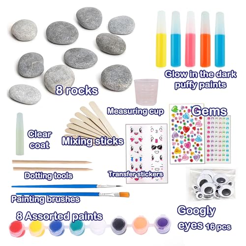 CHOCKACAKE Rock Glow in The Dark Painting Kit for Kids - DIY Arts and Crafts Set for Girls, Perfect Creative Painting Gift for Boys and Girls, Fun Outdoor Activities - WoodArtSupply