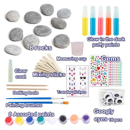 CHOCKACAKE Rock Glow in The Dark Painting Kit for Kids - DIY Arts and Crafts Set for Girls, Perfect Creative Painting Gift for Boys and Girls, Fun Outdoor Activities - WoodArtSupply