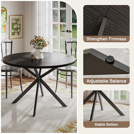 ChooChoo 47.2 Inch Round Dining Table for 4, Farmhouse Wood Kitchen Table, Circle Dinner Table for Kitchen & Dining Room, Black ChooChoo