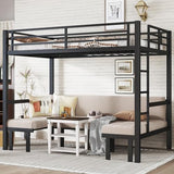Full over Full Metal Bunk Bed with Guardrails, Convertible Loft Bed with Sofa & Lower Bed, Full Loft Bunk Beds can be Pulled out in 3 Sections for Teens, Adults, Bedroom, Black Harper & Bright Designs