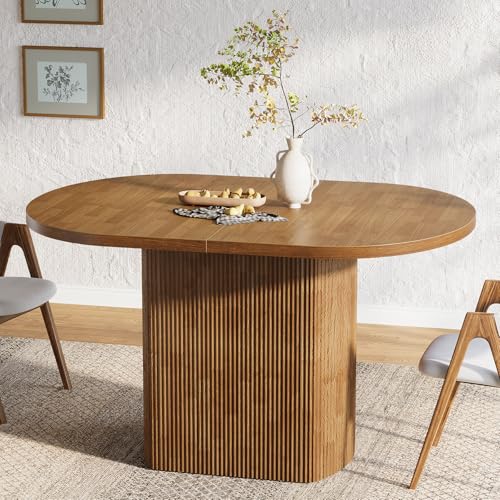 Tribesigns 47.24 Inch Oval Dining Table for 4, Rustic Wooden Kitchen Table with Wooden Base, Small Dinner Table for Dining Room, Kitchen, Living Room, Brown Tribesigns
